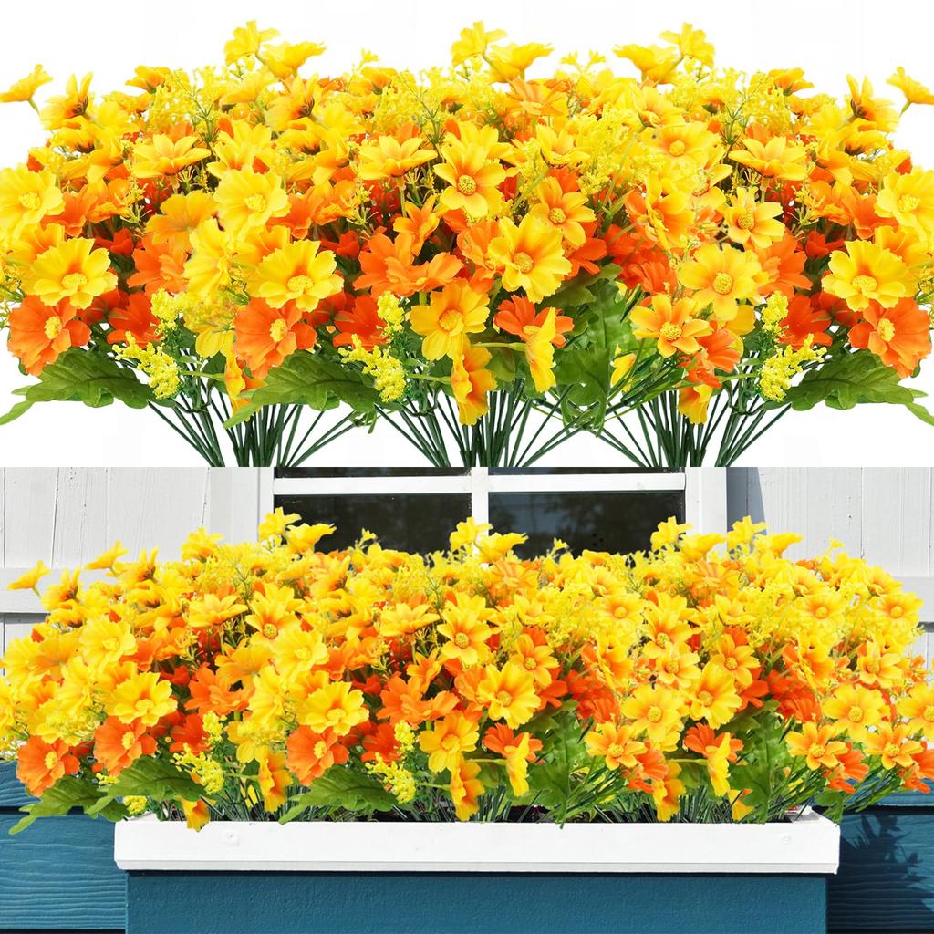 Artificial Fake Flowers, 1 Bundles Daisy Mums Flowers Outdoor UV Resistant No Fade Greenery Shrubs Plants Indoor Outside