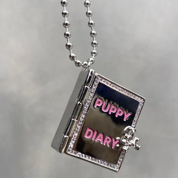 Cute Dog Alloy Pendant Necklace Open Box Design Geometric Decoration Women Men