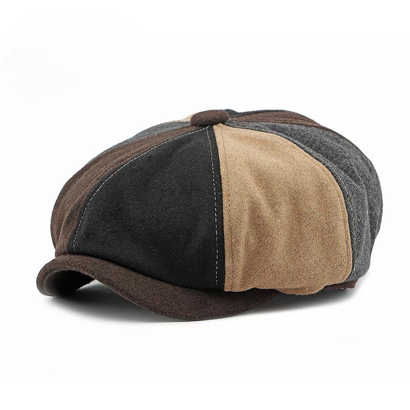 

Premium Wool Patchwork Newsboy Cap for Men Women British Vintage Octagonal Hat Autumn Winter Warm Painter Beret Duckbill Cap 56-58cm
