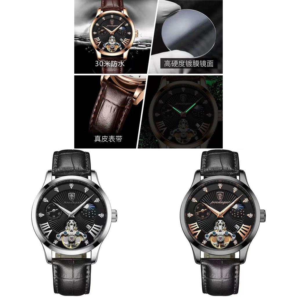 Wasserdichte Schweizer Herren-Quarzuhr mit Lederarmband und Kalender für Freizeitkleidung