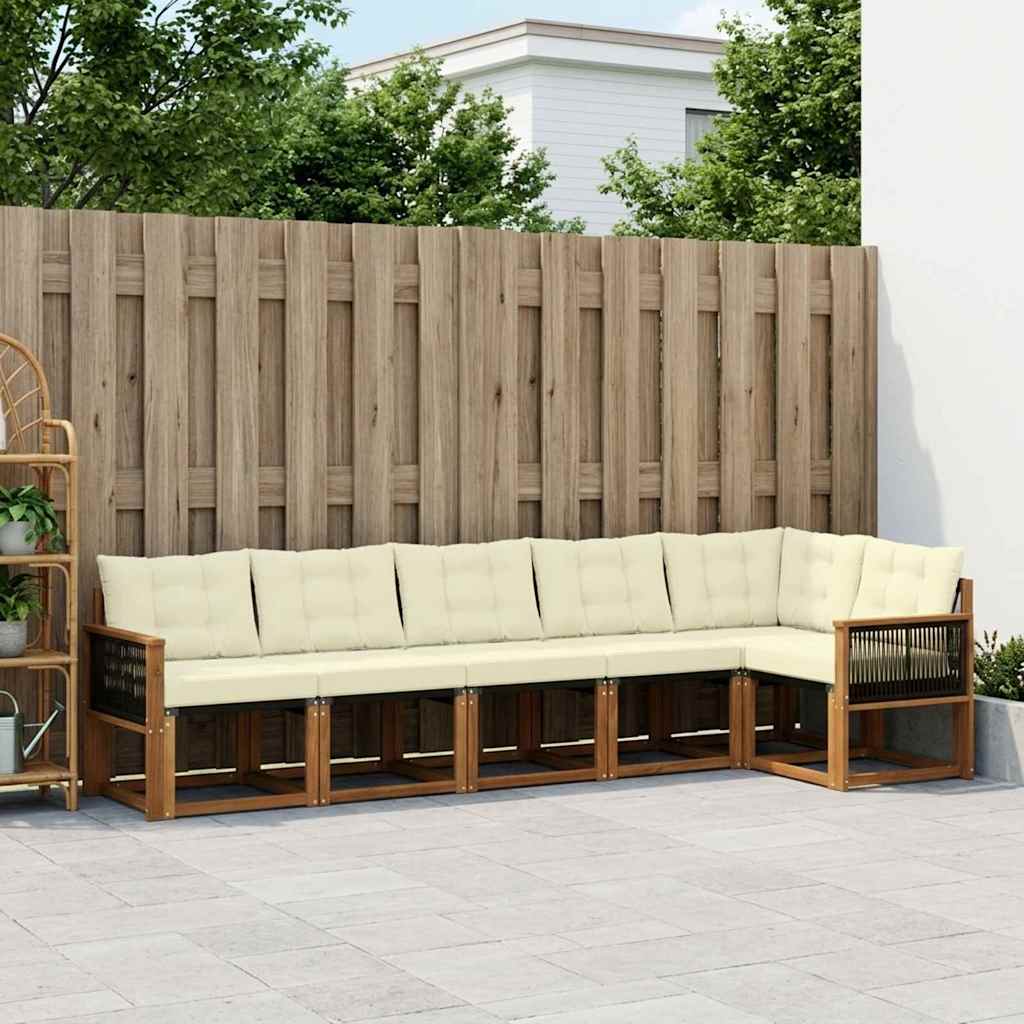 Outdoor Sofa Set with Cushions 6 Pcs Natural and Cream