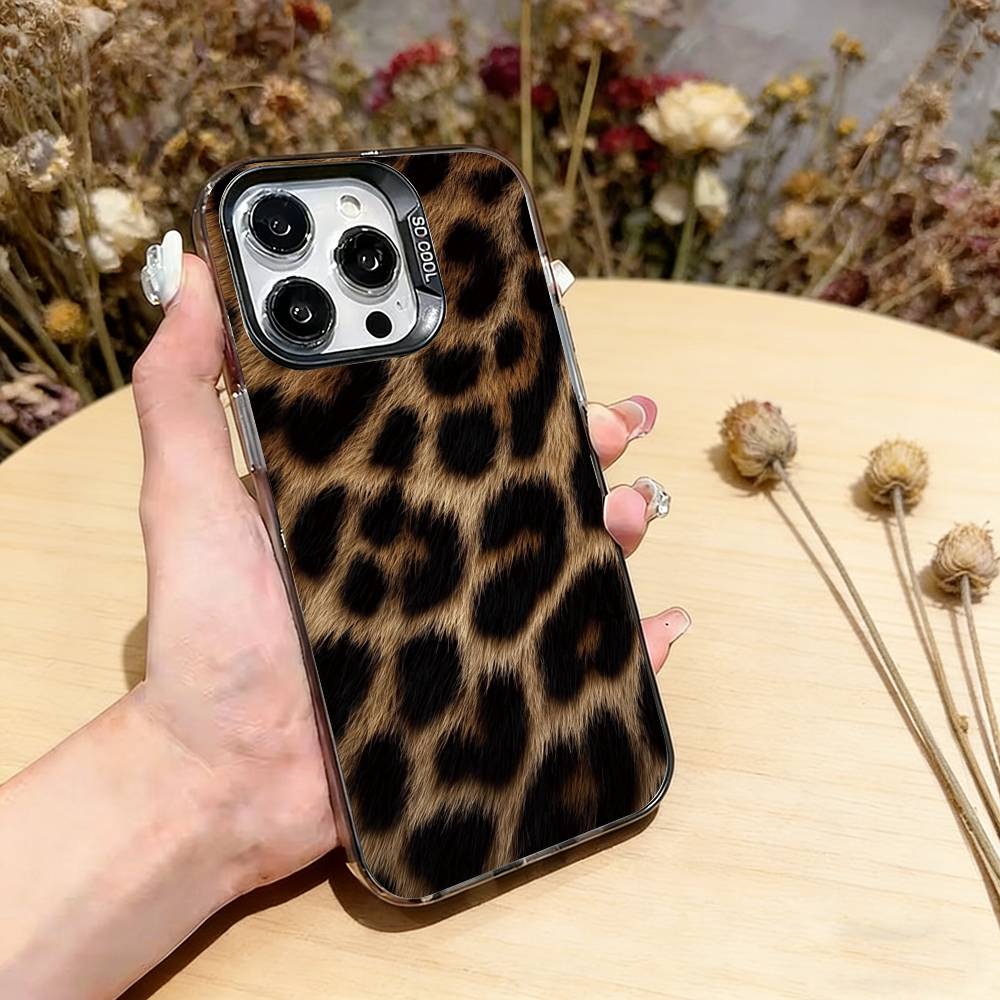 Leopard Print Phone Case For iPhone 17,16,15,14,13,12,11 Plus,Pro Max,XS,Colorful Silver Phone case Funda Cover