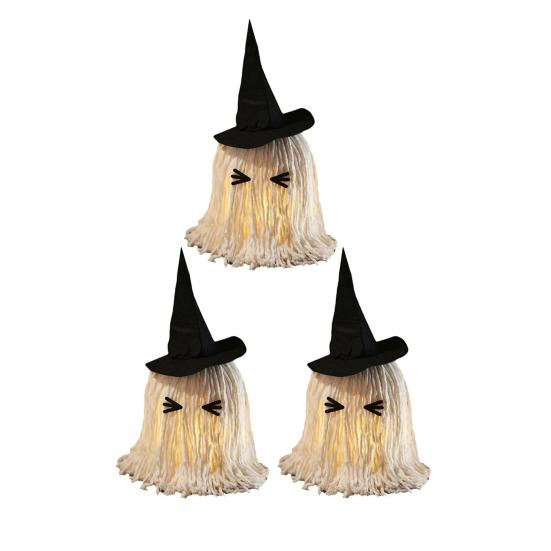 Halloween Hanging Ghost Decoration LED Light Up White Cotton Rope Ghost with Witch Hat for Indoor Outdoor Home Party Decor