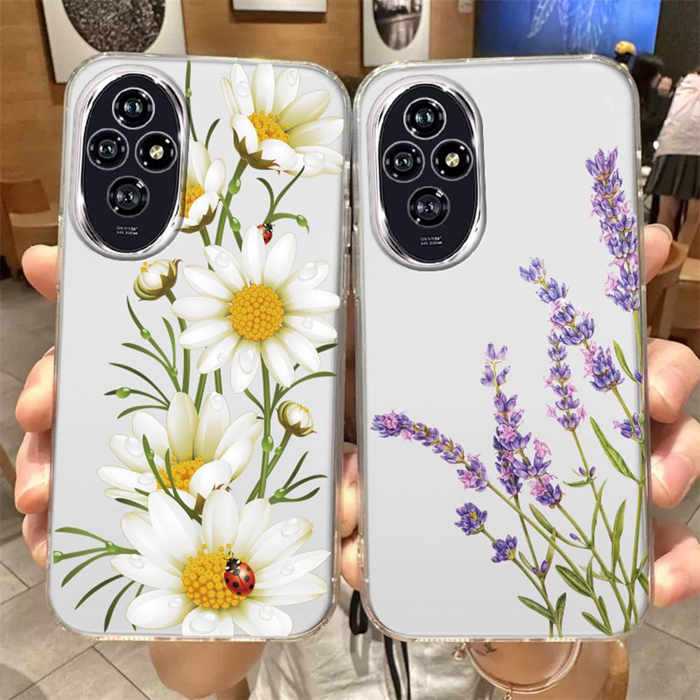 For Honor 200 Lite 200Pro 200 Smart Transparent Clear Cover Silicone Rose Flower Oil Painting Lavender Phone Case for Honor200