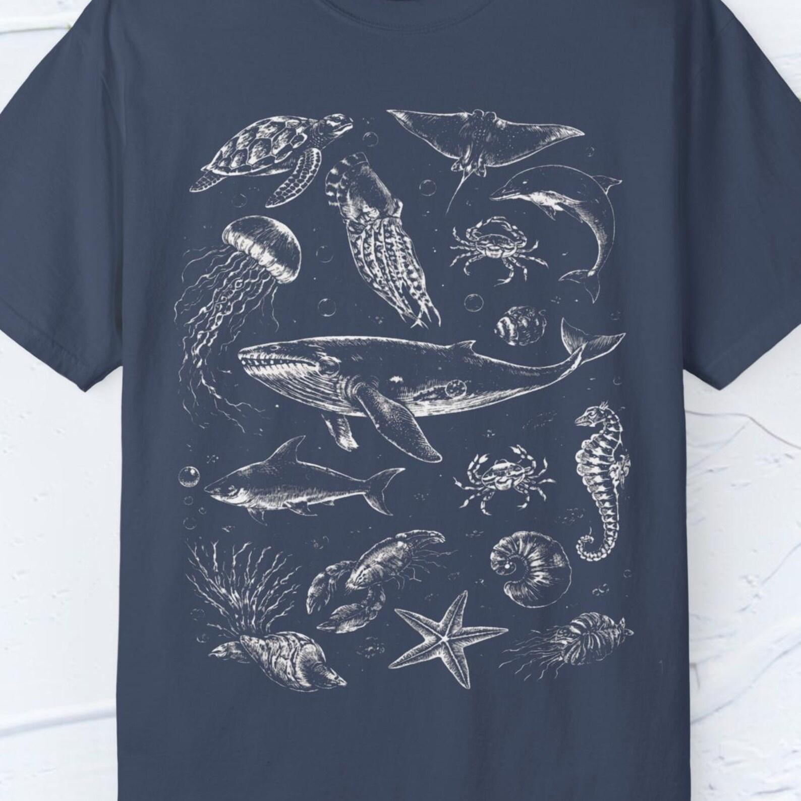 Comfort Colors Sea Life Shirt, Ocean Animals T shirt, Marine Life Tee, Sea Creature Shirt, Ocean Lover Shirt Gift, Coastal T shirt XL