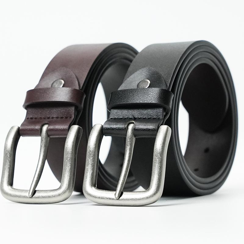 3.8 Wide New Men's Genuine Leather Belt Casual Cowhide Leather Belt Pin Buckle Versatile Leather Belt