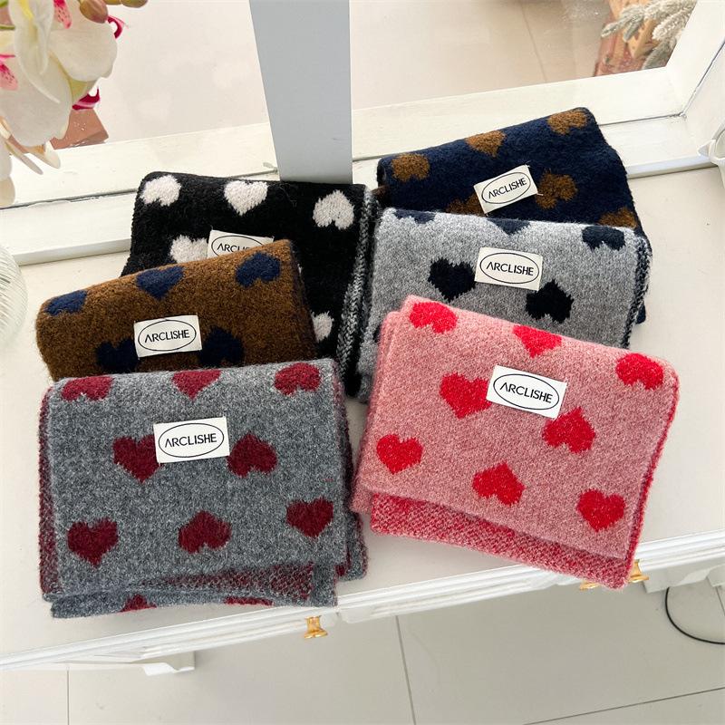 Kids Scarf Winter Warm Korean Fashion Sweet Heart Design Knitted Neck Warmer Thick Soft Scarf for Children Boy Girl (3-14 Year)