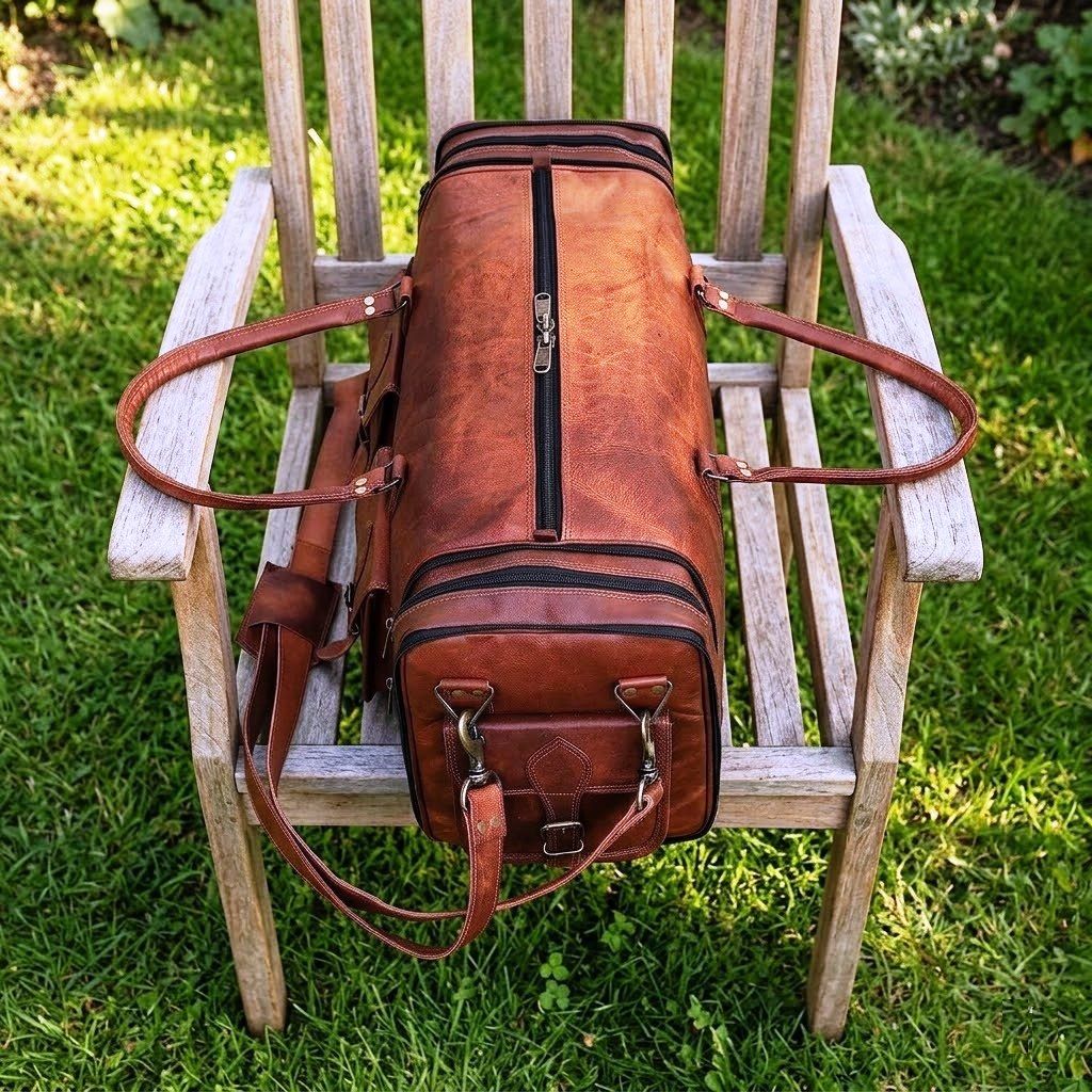 Extra erweiterbare, verstellbare, große Reisereise-Wochenend-Übernachtungstasche aus Leder