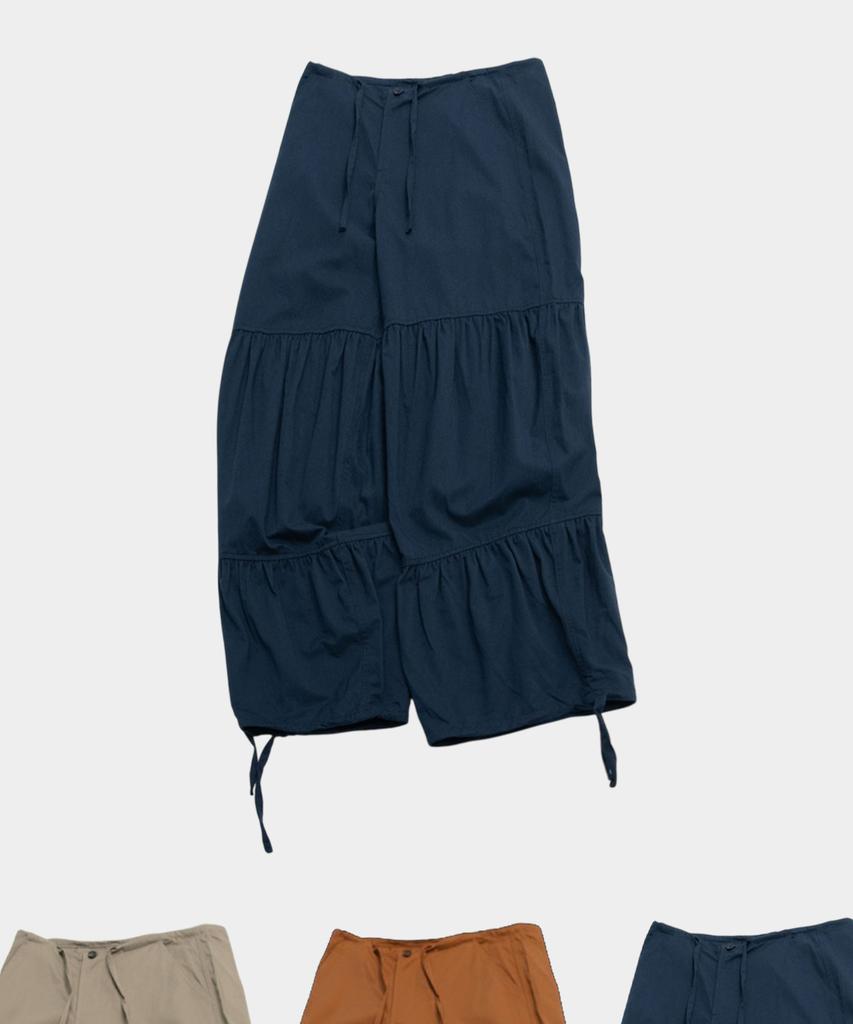 SOME PLACE Balloon Fit Wide Cotton Basic Pants With Shirred Cut-Out Strap Pocket Details_3 Colors