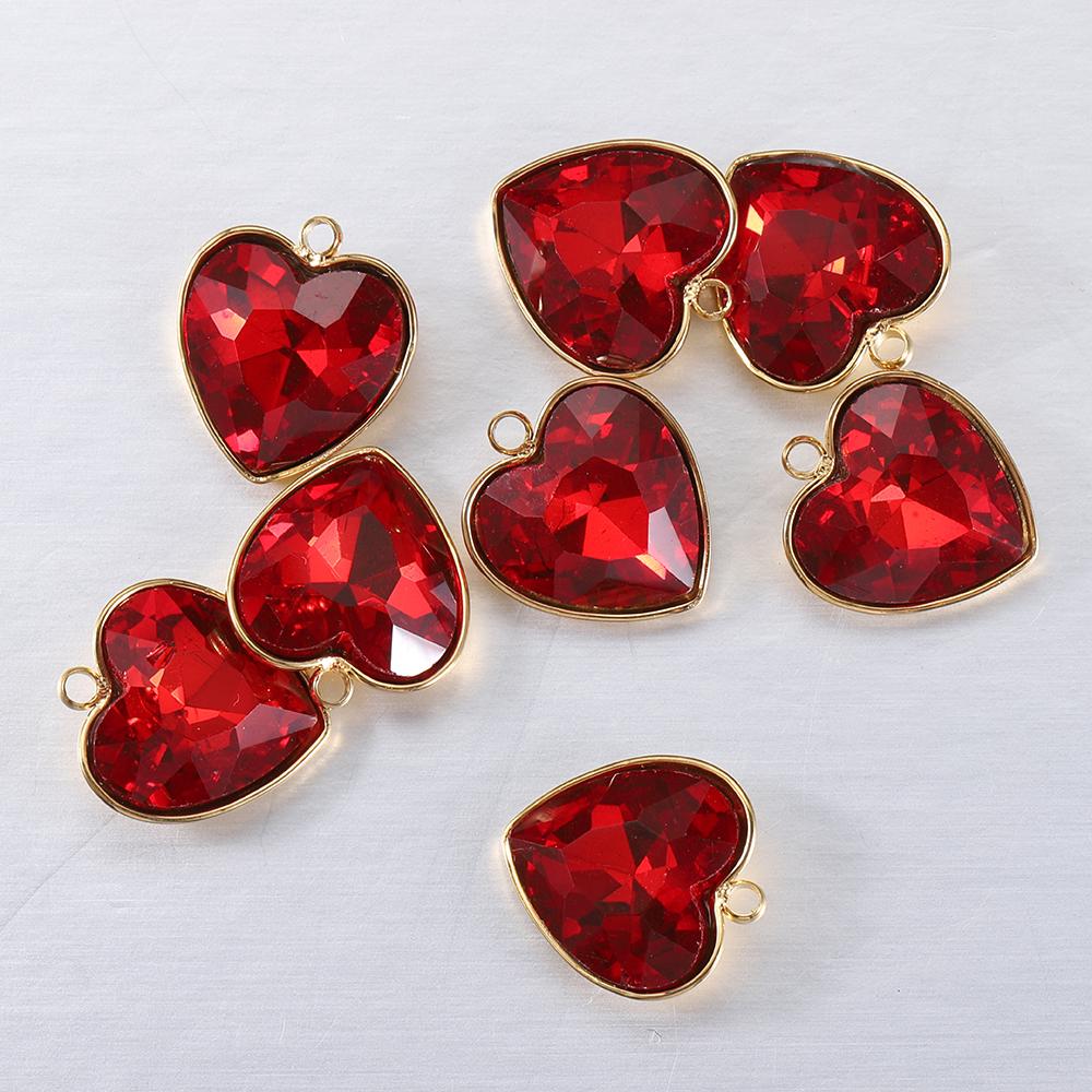 5pcs Stainless Steel 13x15mm Love Heart Glass Pendants Green Transparent Crystal Charms Beads for Necklace Jewelry Making DIY