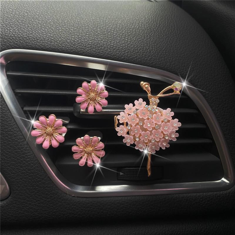 Goddess Style Daisy Flower Rhinestone Ballet Girl Car Air Vent Perfume Clip Interior Ornament White/pink/purple/green