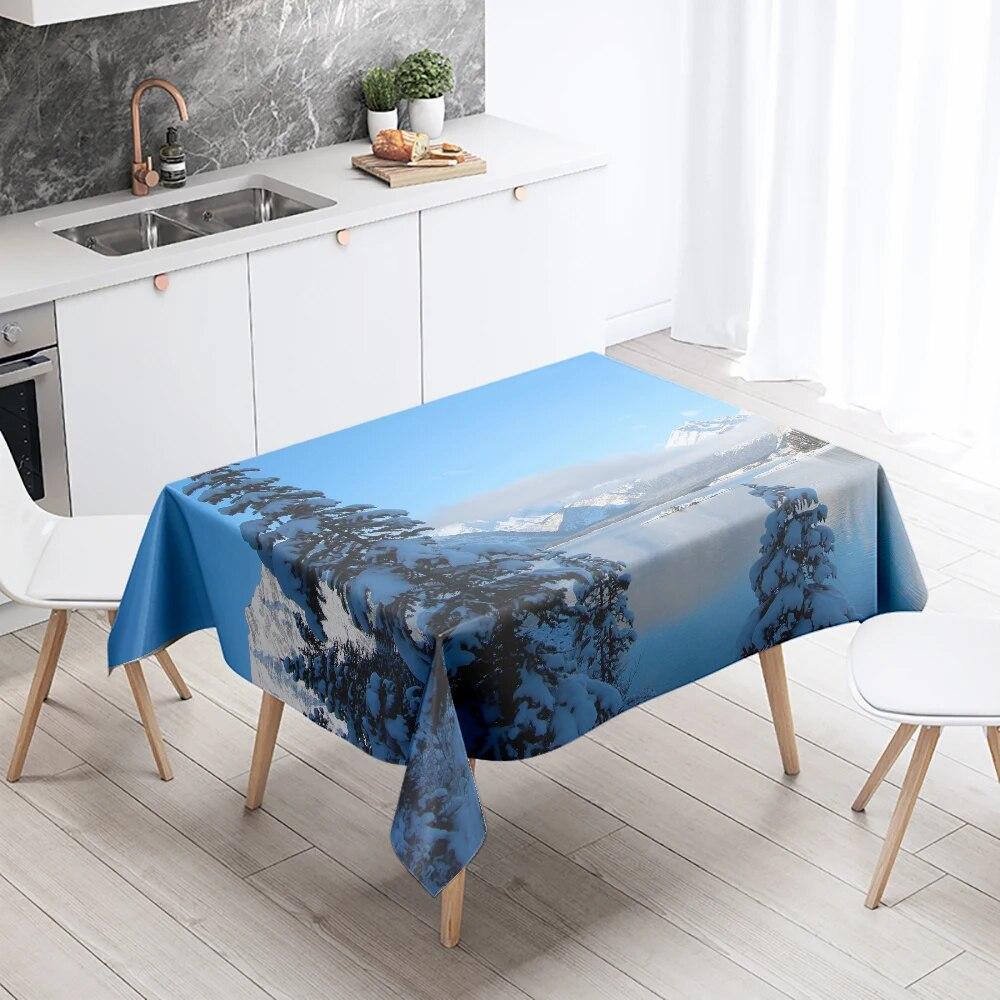 Winter Snow Tablecloth Beautiful  Anti-fouling Waterproof Rectangular Kitchen Table Home Decoration