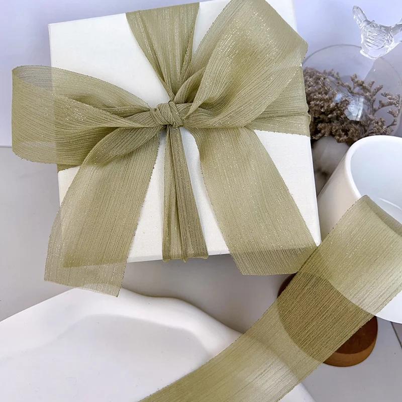 Silver Sparkling Yarn Ribbon Chiffon Wedding Wrinkle Mesh Accessories Bright Silk Wrinkle Gift Box Flower Bundle Packaging