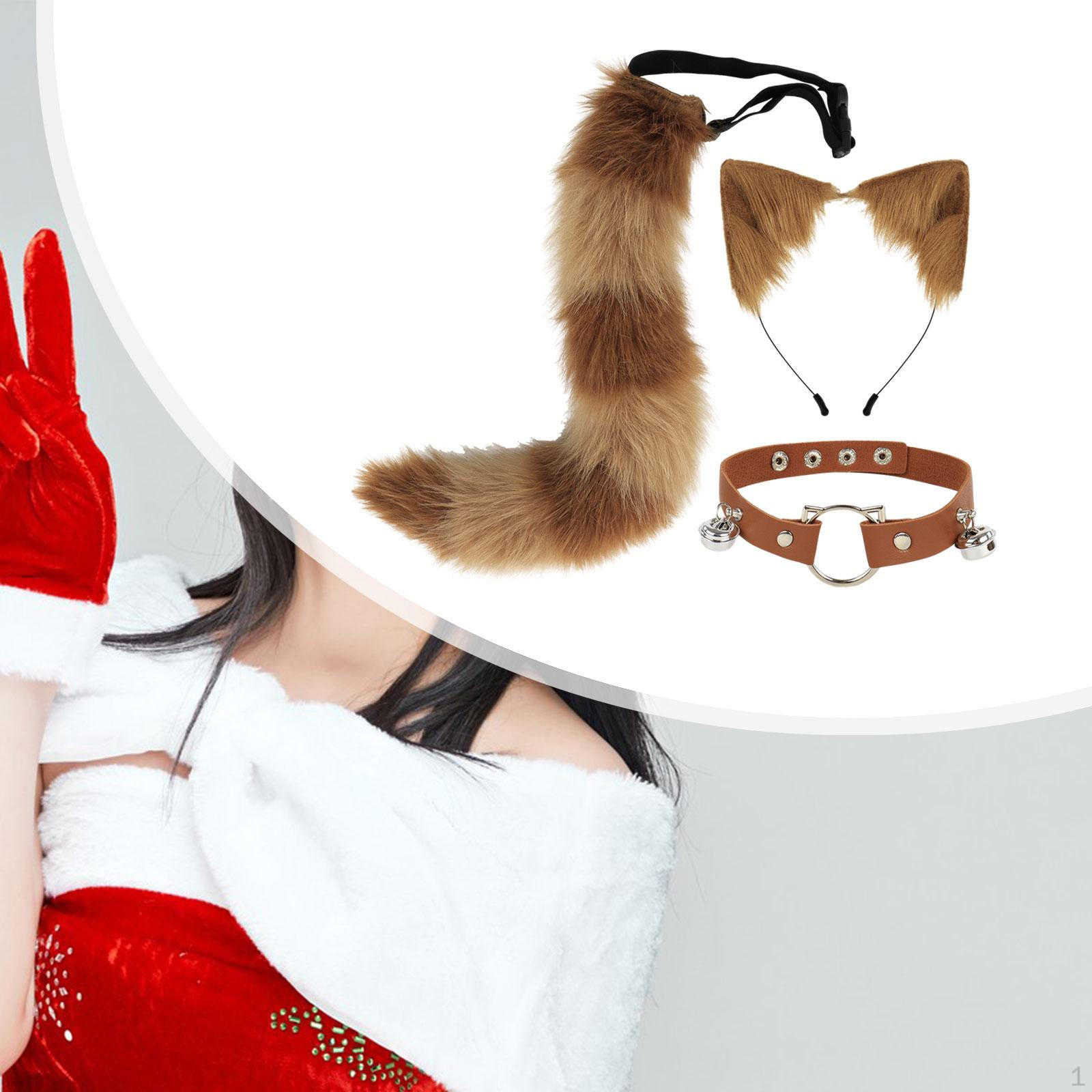 

Ошейник с кошачьими ушками и хвостом для сценических шоу и фестивальных мероприятий коричневый