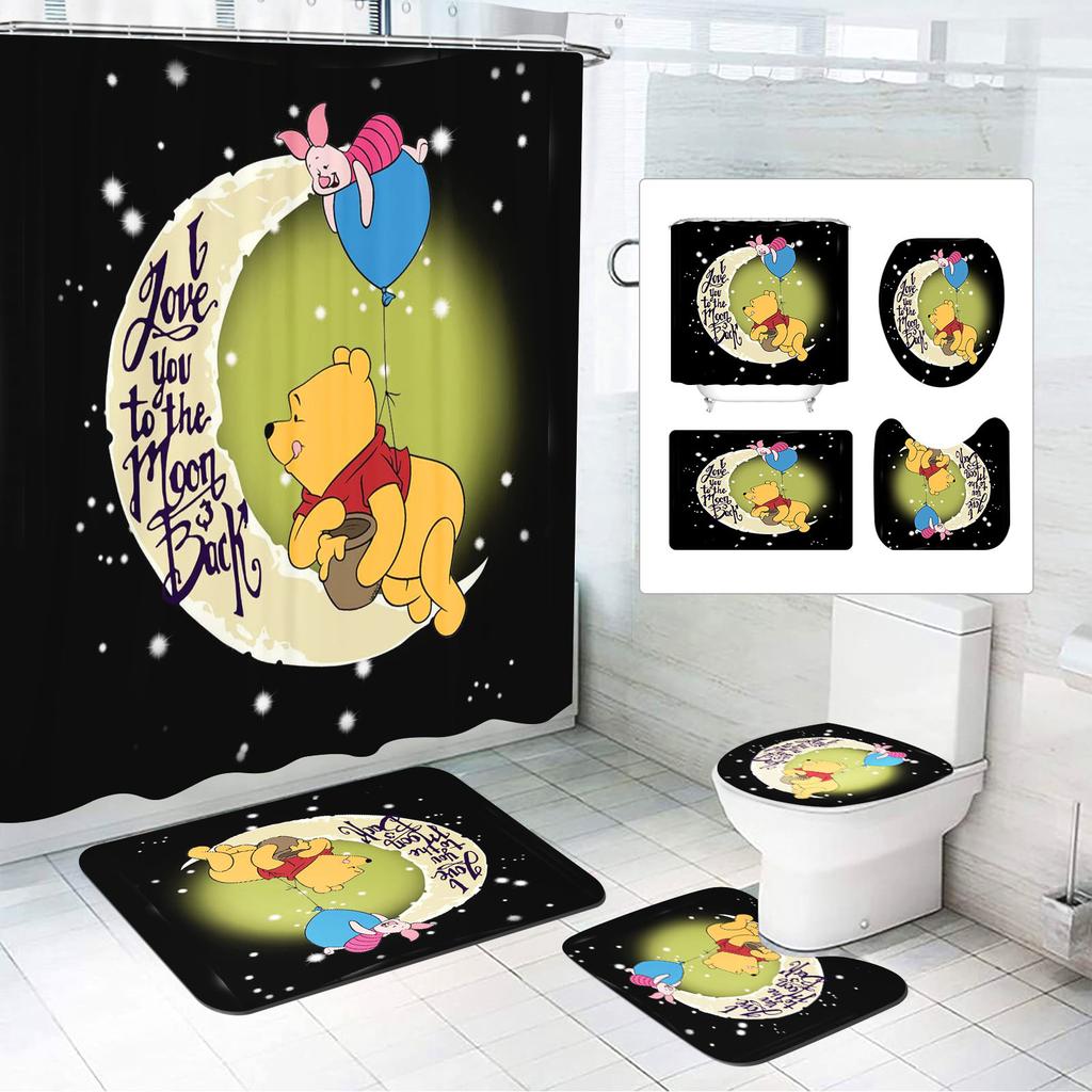 Winnie The Pooh Anime Shower Curtain Cute Bath Waterproof Curtains For Living Room Luxury Set Screen Bathroom Accessories Sets
