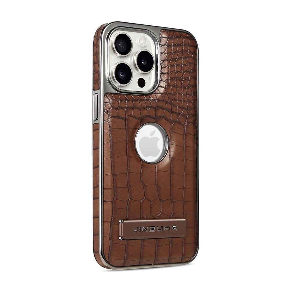 High Quality Leather Holder Electroplate Phone Case for IPhone 11 12 13 Pro Max 14 15 16 Plus Bracket Magnetic Protection Cover