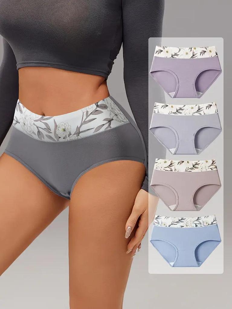 4PCS High Waist Women's Panties Breathable Cotton Panty Lovely Print Ladies Underwear Plus Size Female Lingerie Girls Briefs