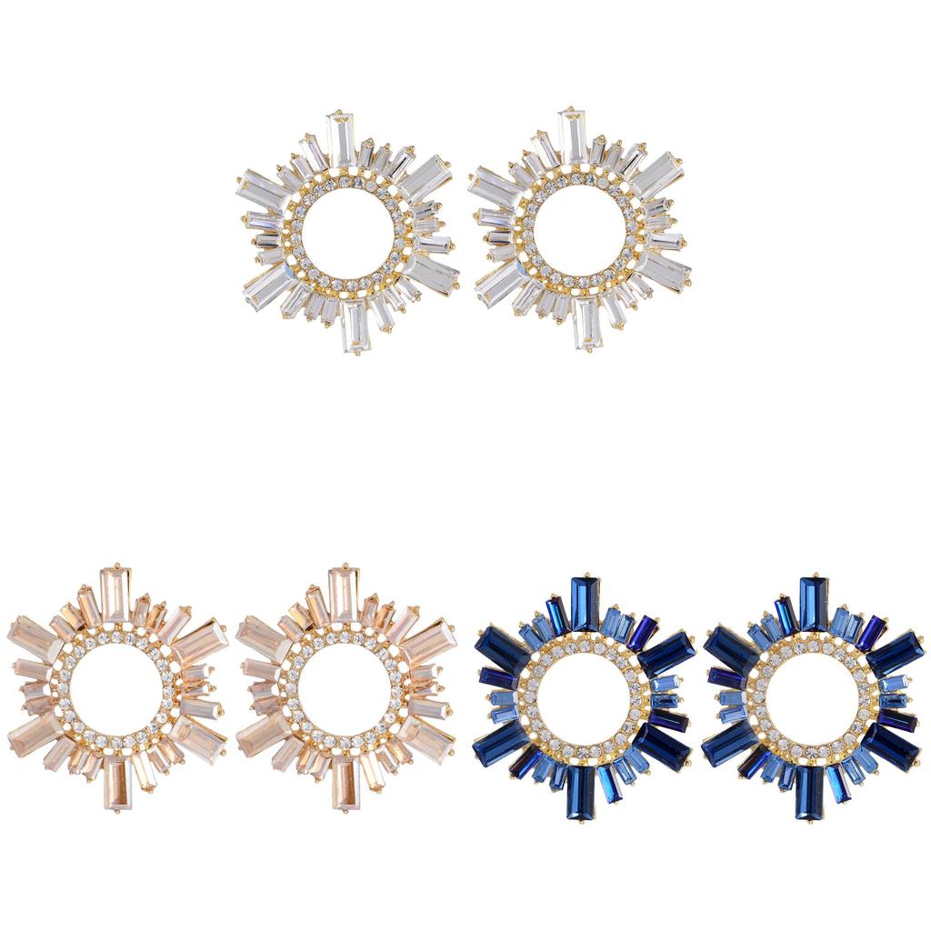 Vintage Art Deco Alloy Crystal Round Drop Earrings For Women Summer