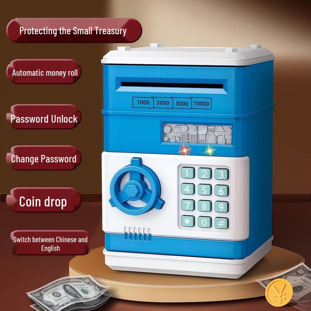 Smart Piggy Bank: Automatic Money Rolling, Fingerprint Lock, Sound & Light Features for Kids
