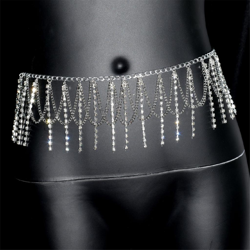 Tassels Waist Chain Elegant Rhinestones Belly Chain Body Jewelry For Stage Performances Prom Night Women Accessories