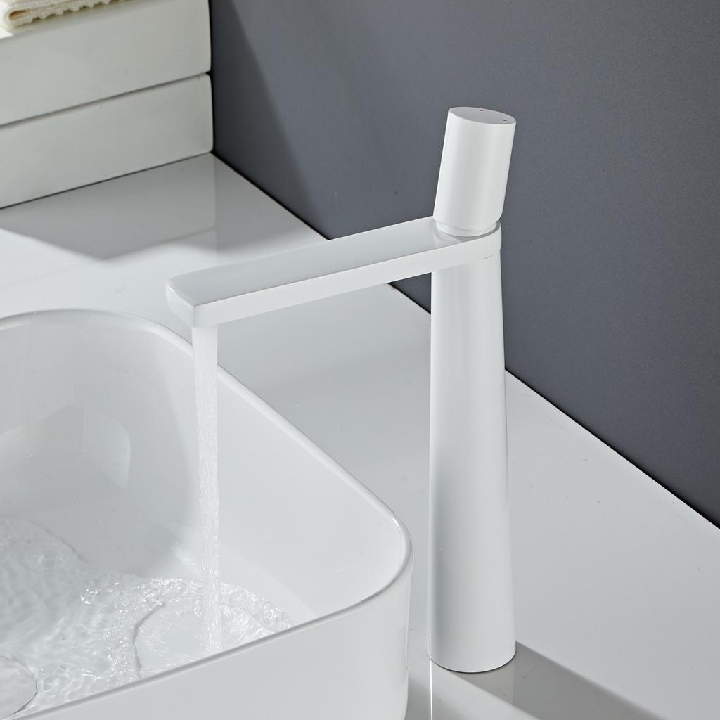 Single Handle Hot and Cold Deck Mounted Tall Brass Sink Mixer Round Gold Brushed Bathroom Modern Wash Basin Faucet Tap