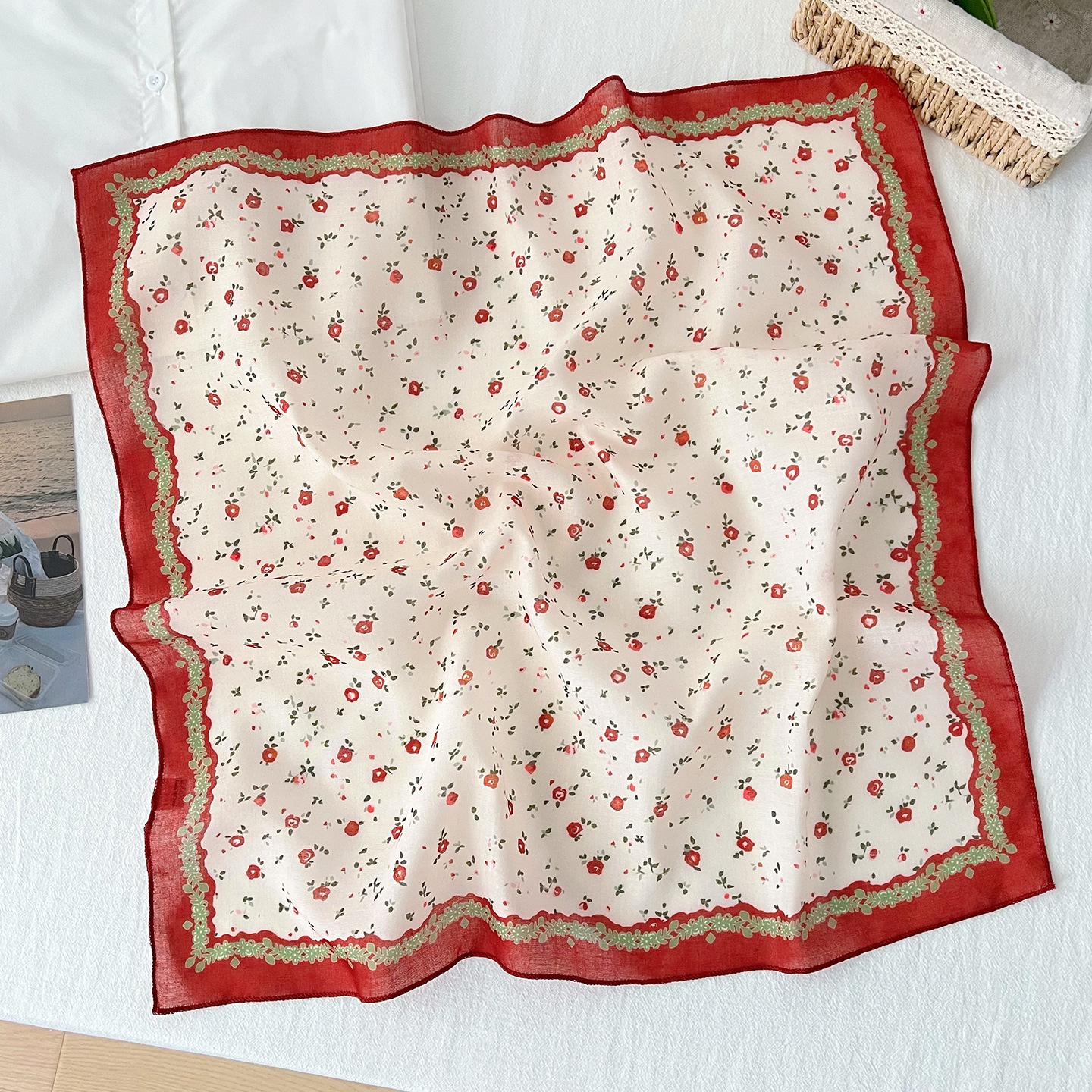 Women S Korean Style Fresh Printed Small Square Scarf Decorative Neck Scarf 5858cm красный