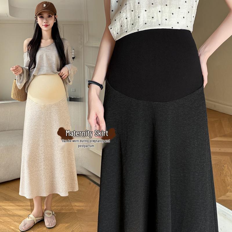 2026 Spring High-Waisted Maternity Support Skirt - Loose, Simple Design with Large Hem