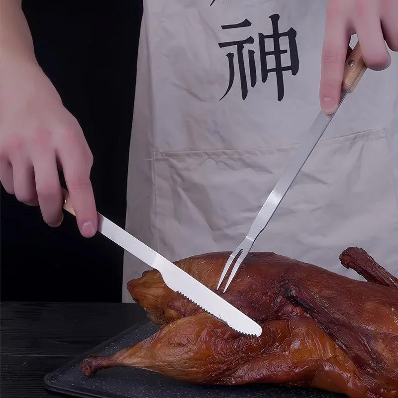 Stainless Steel Roast Lamb Knife and Fork Set Roast Whole Lamb Barbecue Tool Bbq  Kitchen Accessories BBQ Accessories Skewers