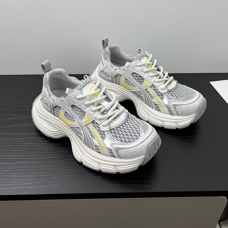 Leather platform dad shoes women's 2025 new summer breathable mesh casual sports shoes versatile running shoes women's shoes