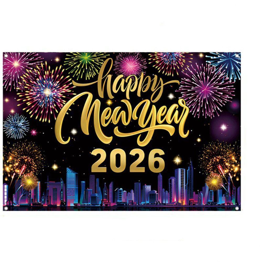Shiny 2026 New Year Backdrop Banner Black Gold Celebration Banner  Outdoor Party