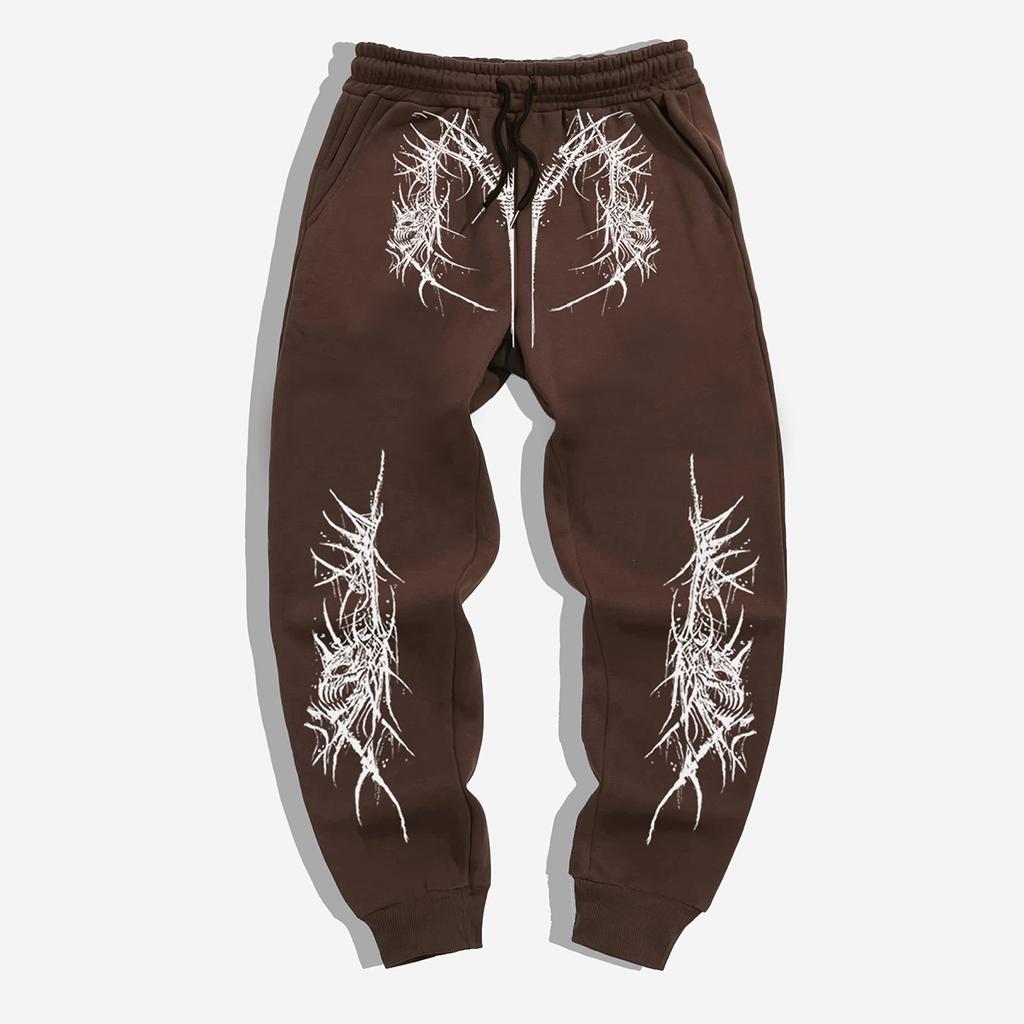 Hip-Hop High Street Dark Style-Thorn Totem Street Casual Sweatpants, Campus Fashion Outdoor Casual Jogging Pants