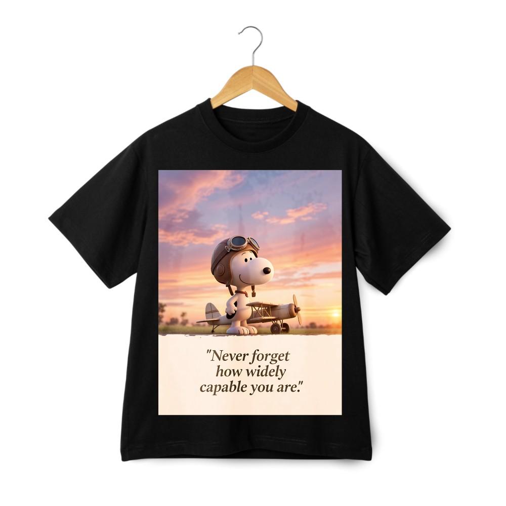 

Snoopy Aviator T-Shirt White Cartoon Dog with Plane for Casual Wear 4XL