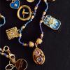 Geometric Copper Pendant Necklace With Colorful Dangle Charms For Unisex Fashion Accessory