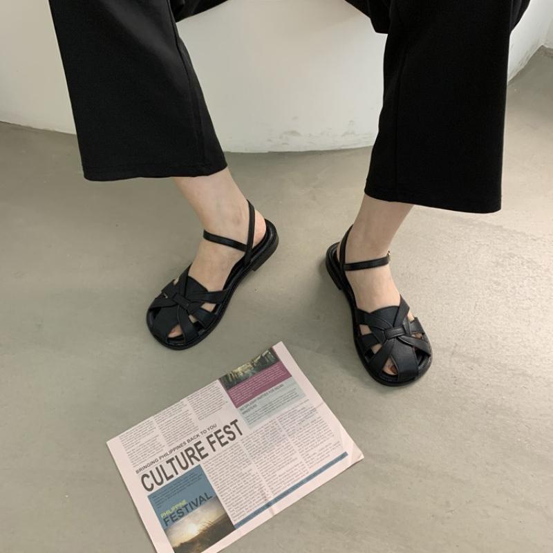 Mode Sandalen Frauen Sommer Neue 2024 Chic Retro Hohle Zehe Sandalen frauen Flache Einfache Runde Zehe Geflochtene Römische Sandalen