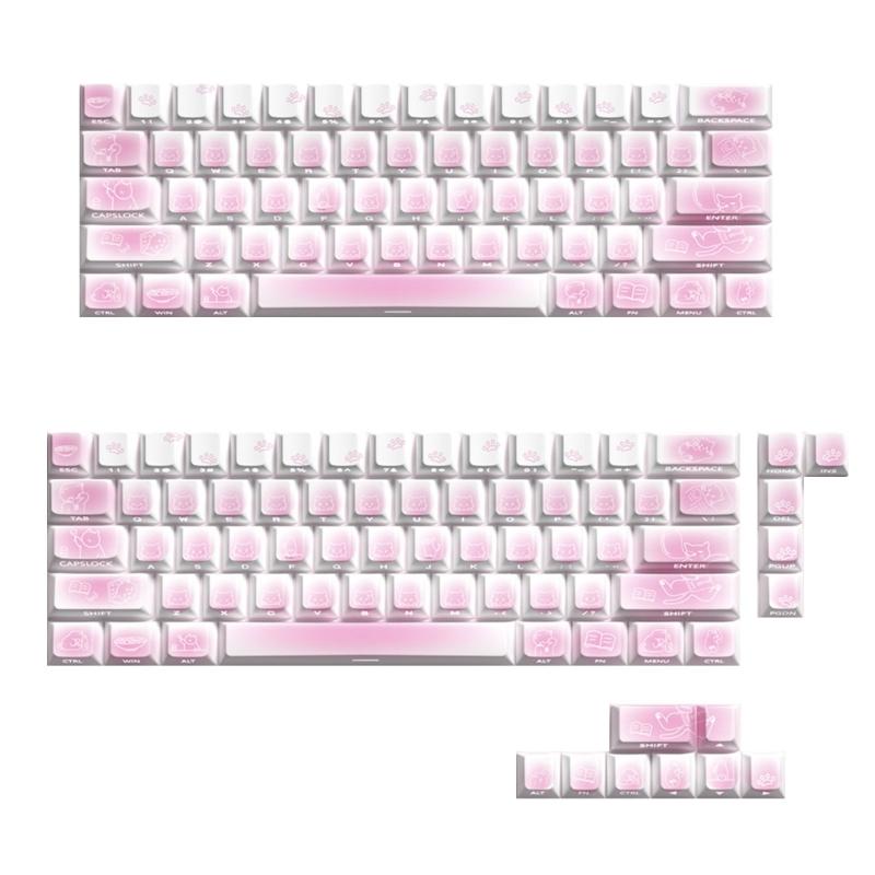 PBT Kitten Theme Keycaps Offering Durability and Light Transmission for Gamers and Office Mechanical Keyboards Keycap