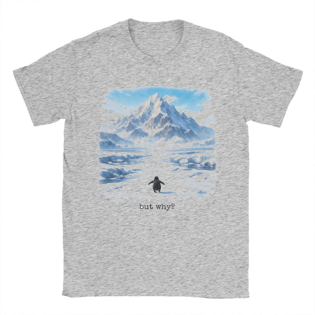 Vintage But why The penguin goes alone TShirts Unisex Round Collar Pure Cotton T Shirt  Short Sleeve Tees Classic Clothing