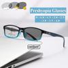 Erkek Klasik Gradyan Kare Çerçeveli Presbiyopi Gözlüğü Multifokal Uzak & Yakın Fotokromik Lens Okuma Gözlüğü 0 TO +4.0