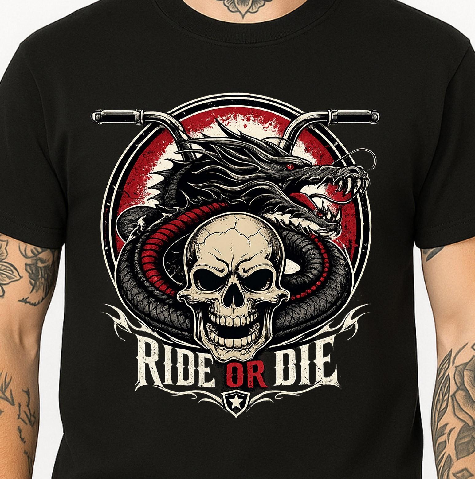 Ride Or Die Skull Dragon Handlebars Biker Motorcycle Gothic Graphic T-Shirt. XS