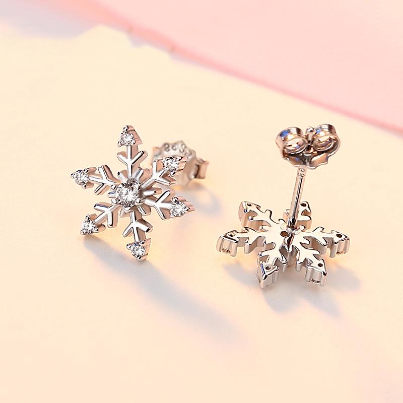 925 Sterling Silver Snowflake Stud Earrings: Women's Autumn & Winter Fashion, Christmas Gift, Trendy Dangle Ear Jewelry.
