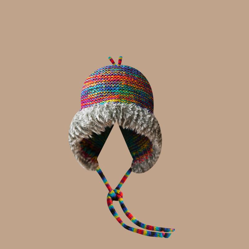 Versatile Style Hat Colorful Comfortable Warm Drawstring Knitted  Hatscaps