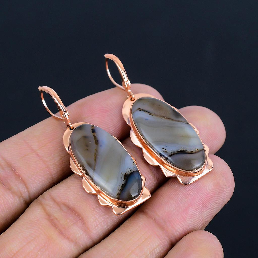 Montana Achat Edelstein Handgefertigter Kupferschmuck Ohrring für Damen