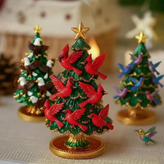 Christmas Ornament Colorful Christmas Tree Resin Display Mold with Bird Decor Living Room Bedroom Home Party Decor
