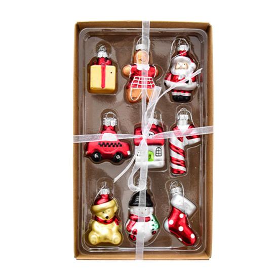 Christmas Mini Glass Ornaments Set Small Vintage Snowman Santa Tree Snowflake Candy Cane Ornaments