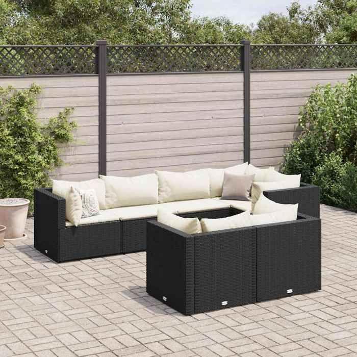 VidaXL Garden Lounge Set 7 Pcs with Cushions Black Wicker, Outdoor Sofa Set, Garden Corner Sofa 3308184