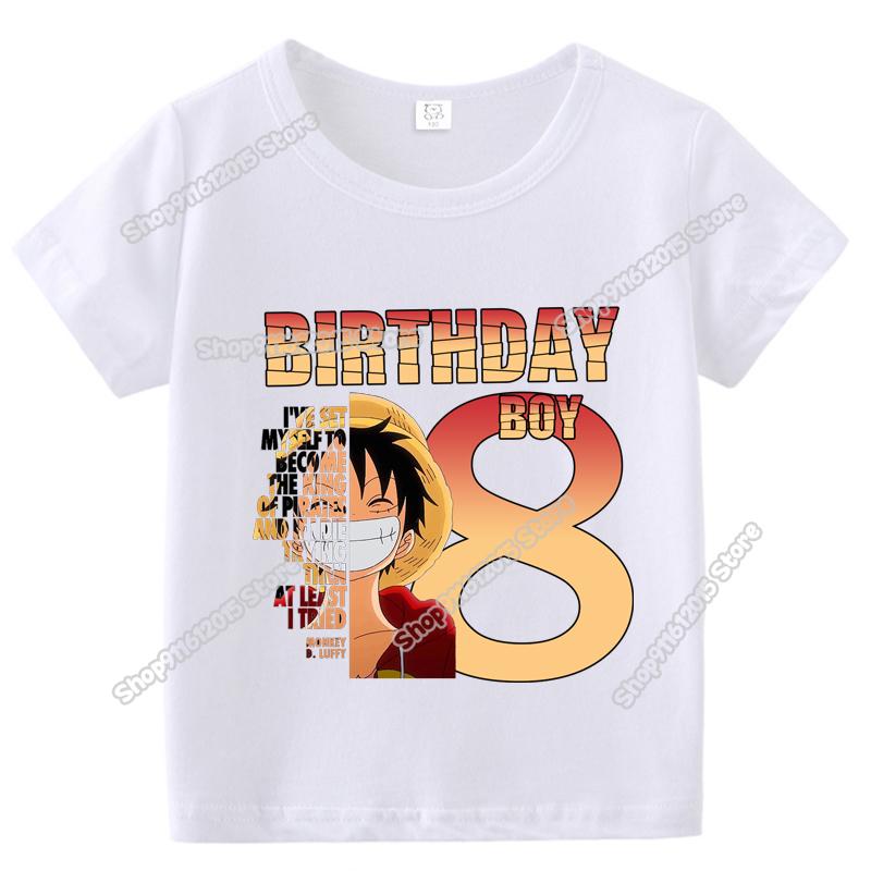 Anime One Piece Boy Number T Shirt Luffy Birthday Clothes Children Short Sleeve Tee Shirts Cartoon Print Summer Toddler Tops