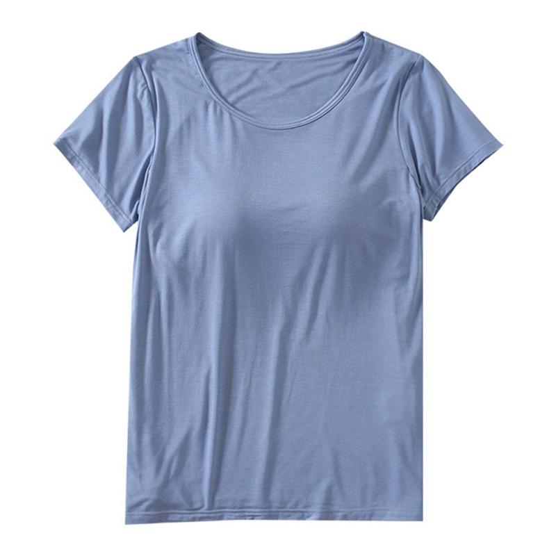 

Женская однотонная футболка с круглым вырезом и вкладышем для бюстгальтера, топ с коротким рукавом XL