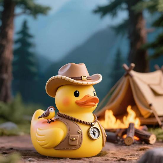 Yousheng Yellow Duck Ornament with Mountaineering Gear, Outdoor Explorer Theme Decorative Figurine, Synthetic Resin Duck Statue for Desktop Bookshelf