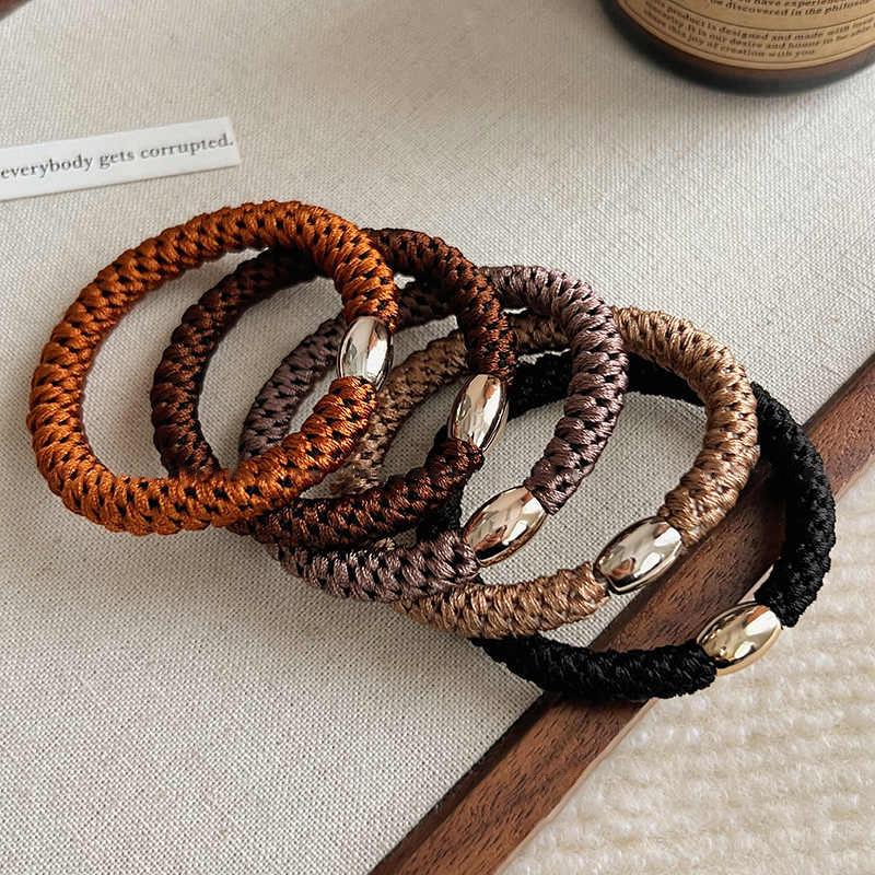 

5 шт./набор Резинка для волос плетеная витая эластичная резинка для волос золотистая пуговица держатель для хвостика резинка женские аксессуары для волос