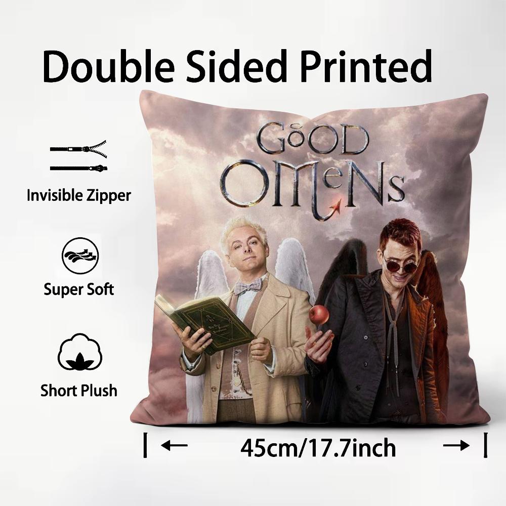 Tv G-Good O-Omens Cushion Cover Premium Comfort Reversible Pillow Cover - Dual - Use Design for Home & Car