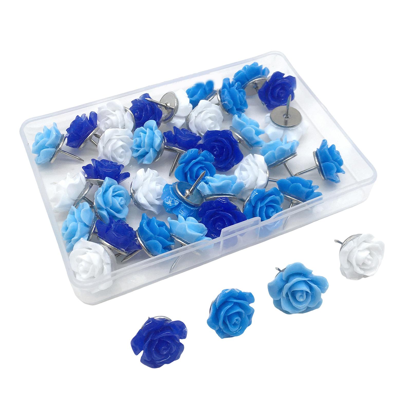 

30 шт. цветочных кнопок для настенной доски объявлений, карты путешествий, цветочные кнопки для рисования, декоративные кнопки-розы для пробковой доски синий